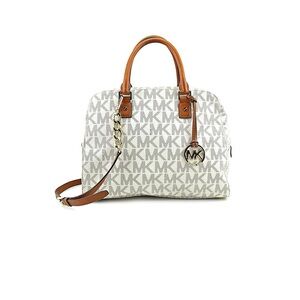 Michael Kors Monogram Cream and Brown Satchel jet travel bag